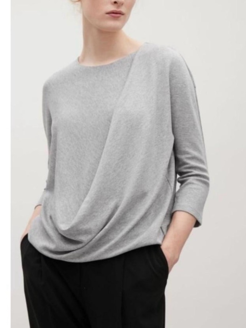 COS Relaxed Draped Crewneck Sweater in Light Gray